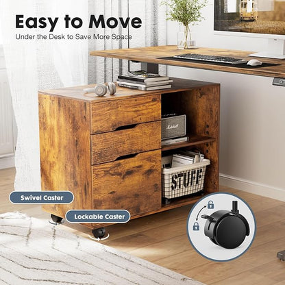 DUMOS Wood File Cabinet with 3 Drawers, Rolling Printer Stand | Under Desk - Image 6