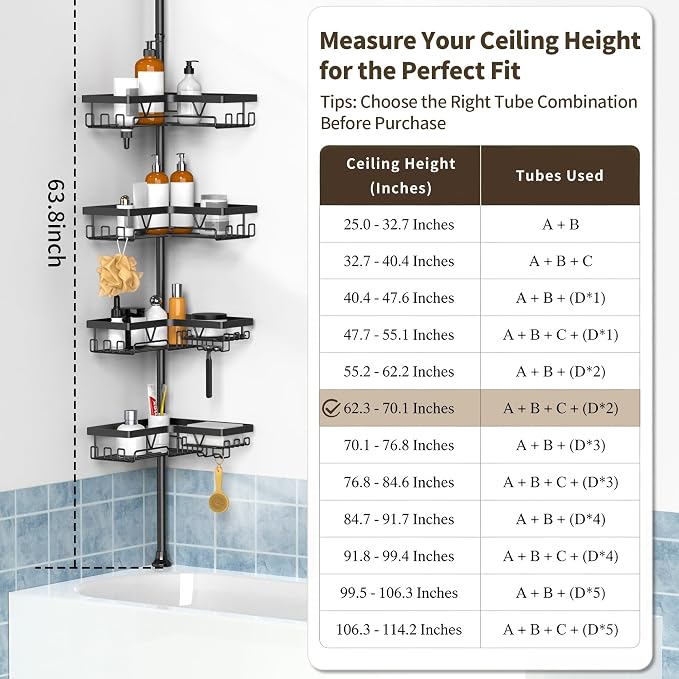 KEGII Corner Shower Caddy Tension Pole, Large Capacity Bathroom Organizer | 28 - Image 7