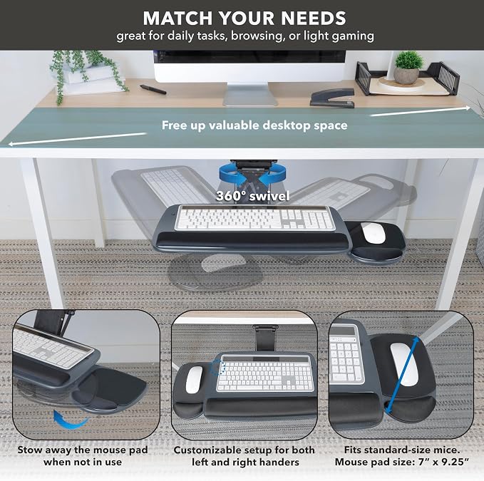 Mount-It! Under Desk Keyboard Tray, Adjustable Slide-Out Keyboard & Mouse - Image 4