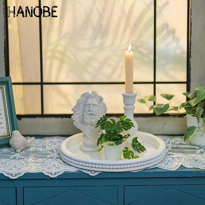 Hanobe Decorative Coffee Table Tray: White Beaded Round Serving Tray Modern - Image 5