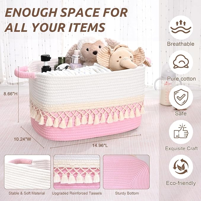 6 Pack Storage Basket for Shelves, Boho Cotton Rope Storage Bins - Image 4