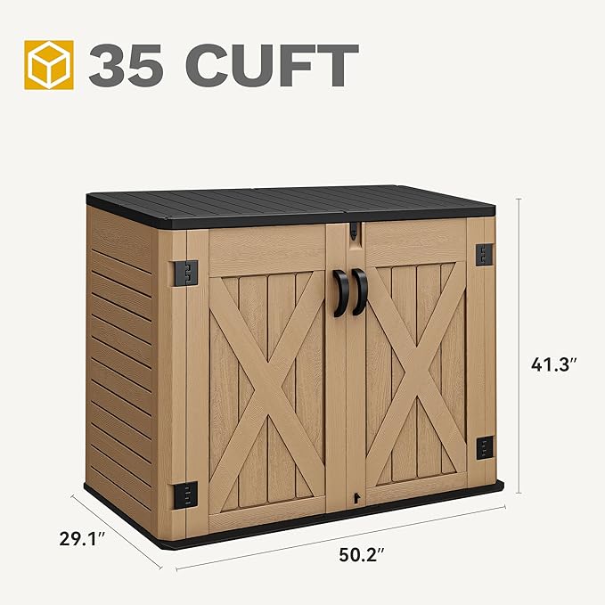 DWVO Outdoor Storage Shed, Weatherproof Resin, 35 Cu Ft Capacity, Horizontal - Image 4