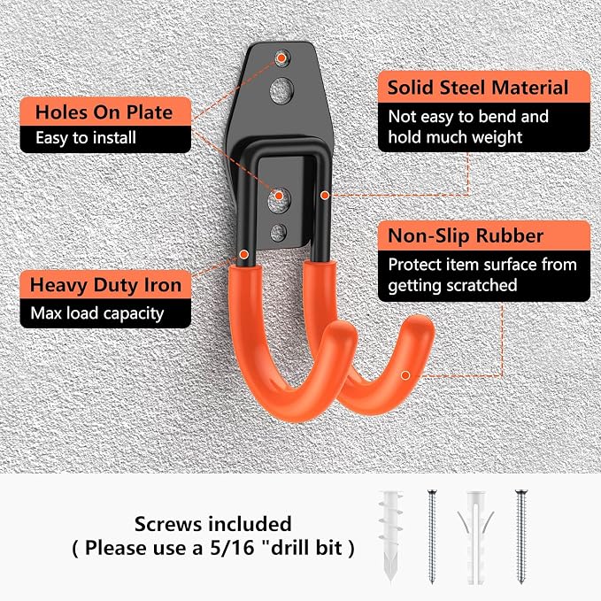Garage Hooks with Anti-Slip Coating, Heavy Duty Wall Mount Storage Hooks - Image 3