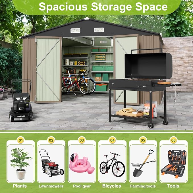 JUMMICO 10 x 8 FT Outdoor Storage Shed, Large Metal Garden Shed & Tool Sheds - Image 5