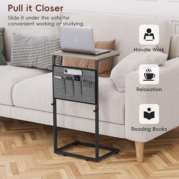 Vagusicc C Shaped End Table, Adjustable Height Small Couch Side Table - Image 4