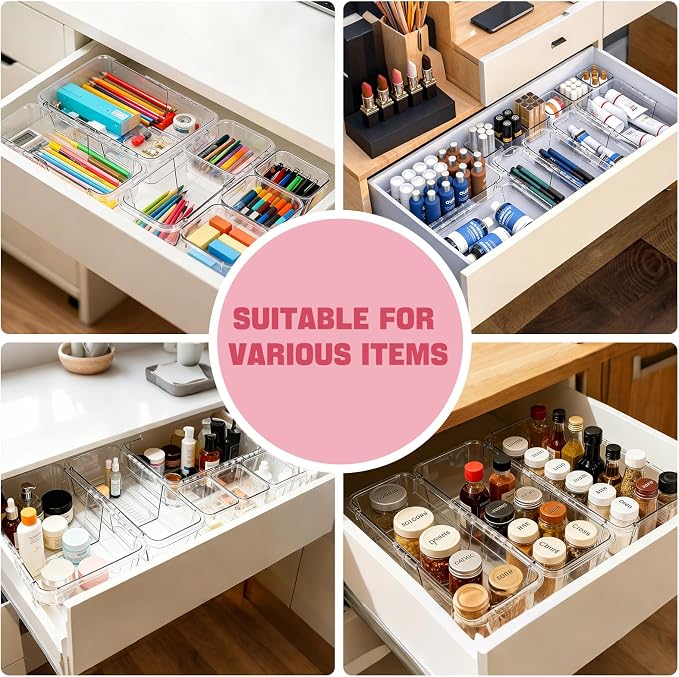 21 PCS Extendable Drawer Organizer Set, 3-Size Clear Stackable Vanity Storage - Image 4