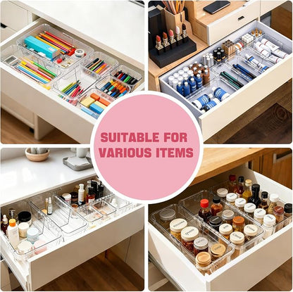 21 PCS Extendable Drawer Organizer Set, 3-Size Clear Stackable Vanity Storage - Image 4