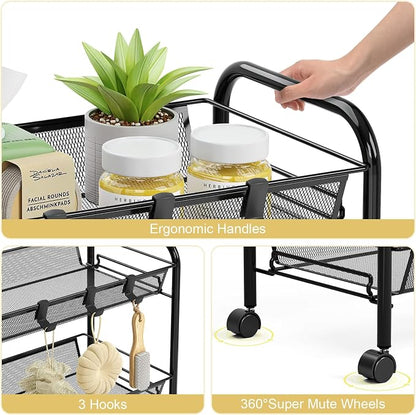 TOOLF 3-Tier Metal Rolling Cart, Mesh Wire Easy Assemble Utility Cart, Storage - Image 5