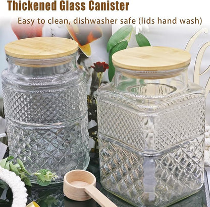 Viovian Vintage Glass Jar with Lid Wood Spoon 60 OZ Round Thick Glass Storage - Image 5