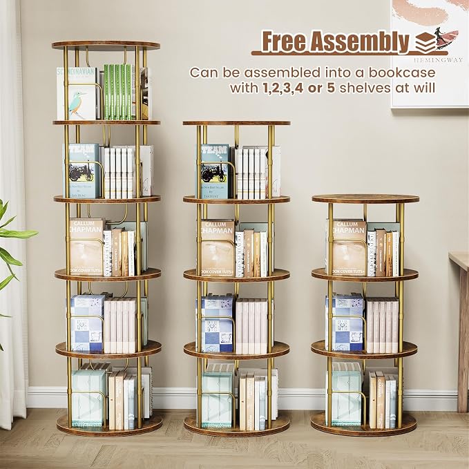 ALLSTAND 5 Tier Rotating Bookshelf, 360 ° Display Stackable Spinning Bookshelf - Image 5