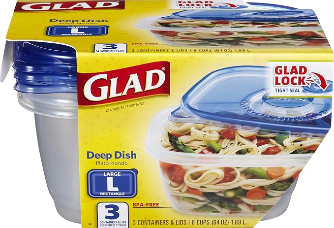 Glad GladWare Deep Dish Food Storage Containers Lids Large Rectangle BPA Free - Image 2