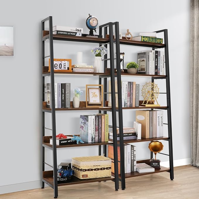 Himimi Industrial Bookshelf 5-Tier, Home Office Bookcase Ladder Shelf, - Image 4