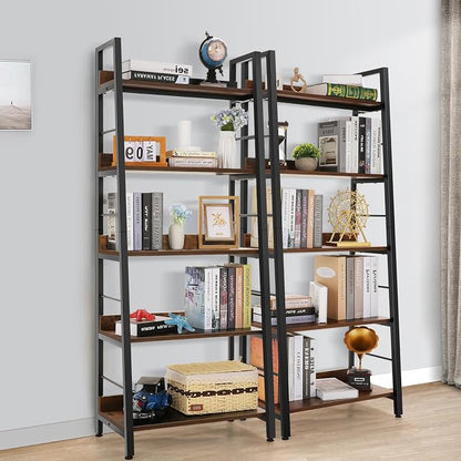 Himimi Industrial Bookshelf 5-Tier, Home Office Bookcase Ladder Shelf, - Image 4