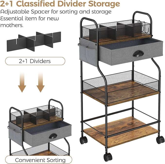 3-Tier Baby Diaper Caddy Cart Organizer - Image 3