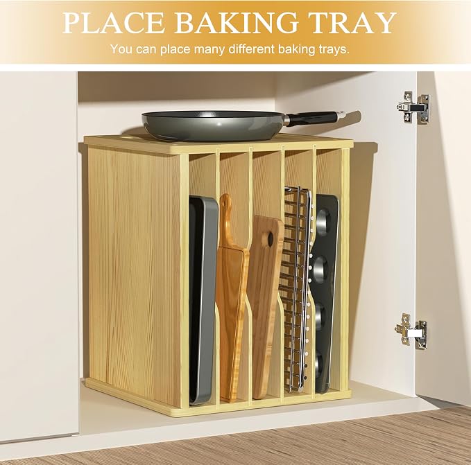 6 Tier Wooden Cabinet Tray Dividers, Kitchen Vertical Tray Divider Organizer - Image 8