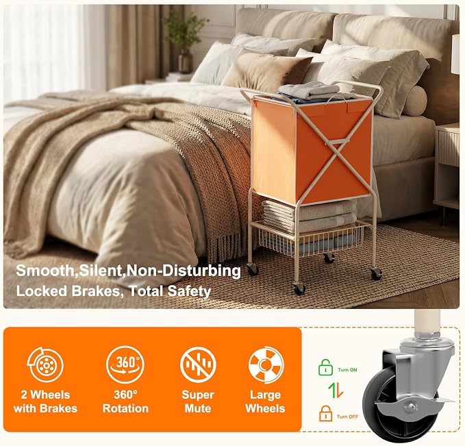 Convenient Laundry Basket with Wheels, Heavy Duty Dirty Clothes Laundry Hamper - Image 8