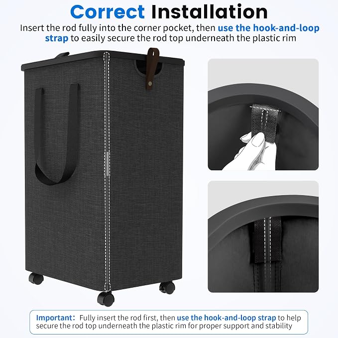 Laundry Basket with 5 Wheels, Tall Dirty Laundry Hamper, Rolling Laundry Basket - Image 5