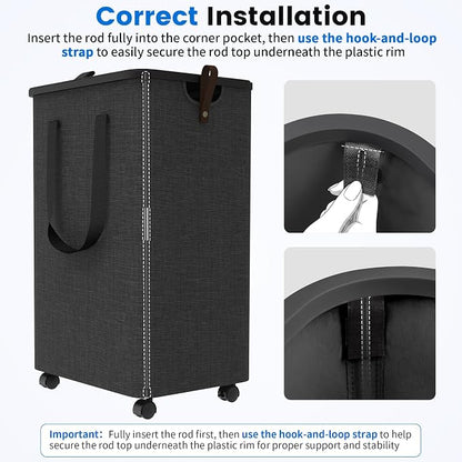 Laundry Basket with 5 Wheels, Tall Dirty Laundry Hamper, Rolling Laundry Basket - Image 5
