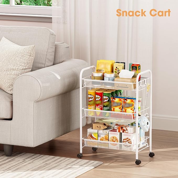 TOOLF 3-Tier Metal Rolling Cart, Mesh Wire Easy Assemble Utility Cart, Storage - Image 9