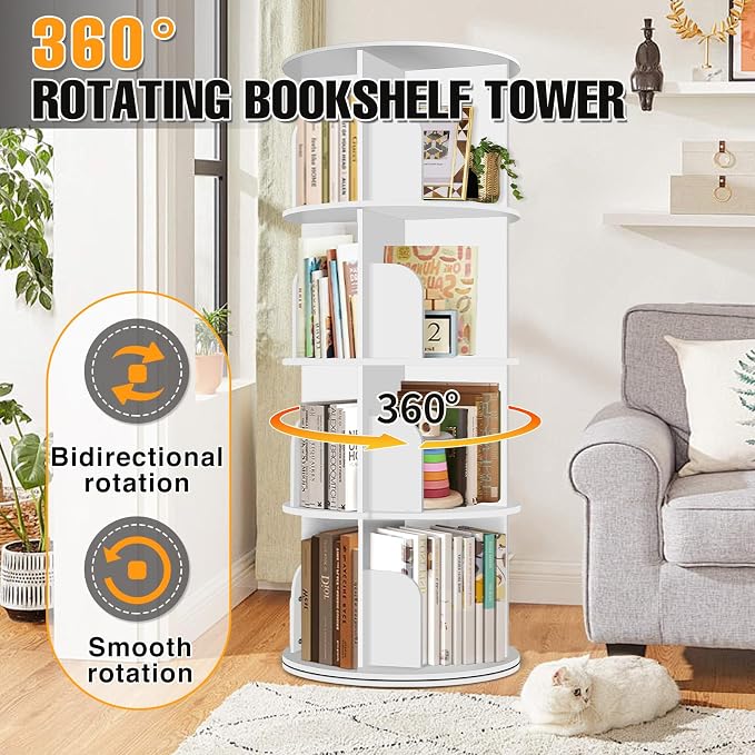 RUNSUNSPRI 4 Tier Rotating Bookshelf Tower, Spinning Bookshelf, Revolving 360° - Image 4