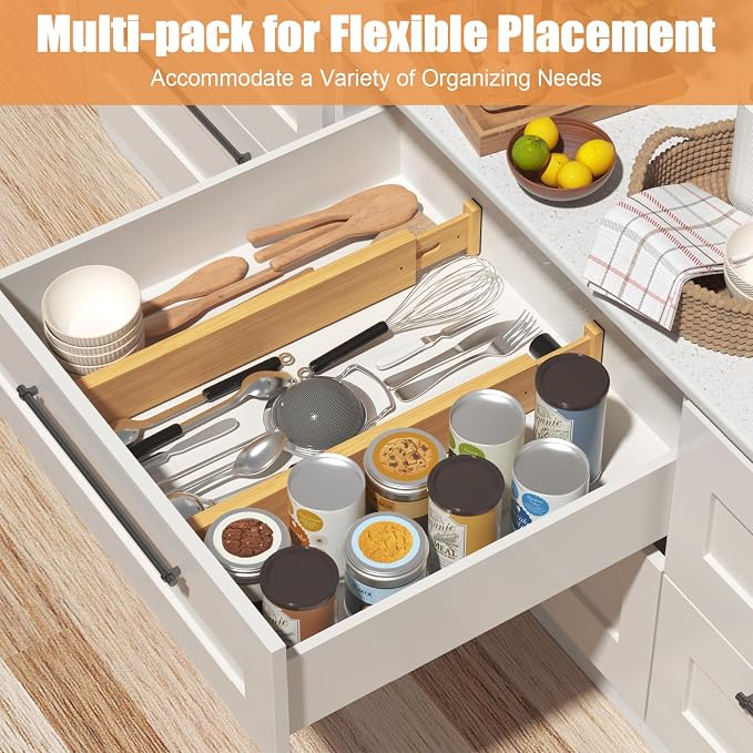 Bamboo Drawer Dividers, 17-22" Adjustable Kitchen Drawer Organizer - Image 2