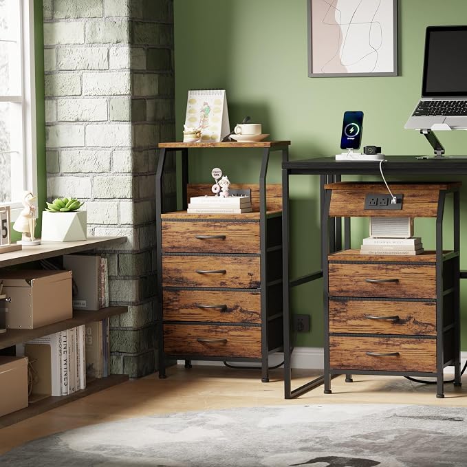 Furnulem Night Stand with Charging Station, 4 Drawers Tall Bedside Table | - Image 5
