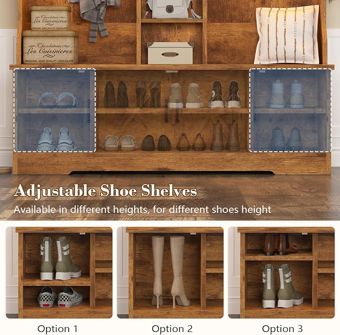 CSZZD Hall Tree with Bench and Shoe Storage, Farmhouse Entryway Bench with Coat - Image 5