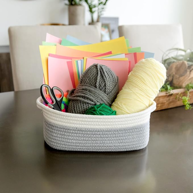 NaturalCozy 5-Piece Rectangle Storage Basket Set- Natural Cotton Rope Woven - Image 7