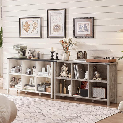 Farmhouse 6 Cube Bookshelf, Antique White & Black Wooden Storage Organizer Book - Image 6