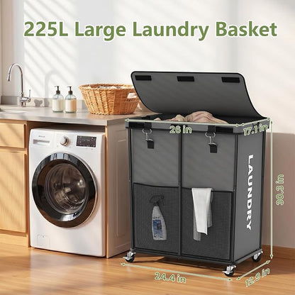 Laundry Hamper with Wheels and Lid, 225L Heavy Duty Rolling Laundry Basket - Image 2