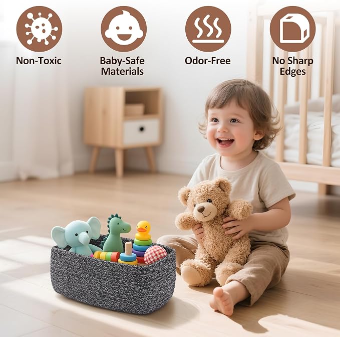 5-Pack Small Woven Rope Storage Baskets, 2 Sizes Organizer Bins | Fabric Cube - Image 4