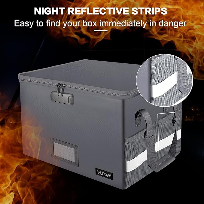 ENGPOW File Box with Lock, Fireproof Document Box with Pockets, Collapsible - Image 7