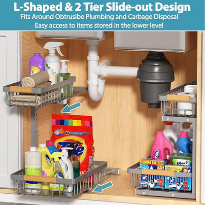Liuoud Under Sink Organizer 2 Pack, 2 Tier Slide Out Large Capacity Height - Image 8