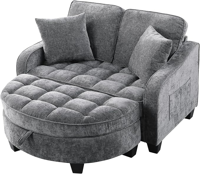 ERYE Chenille Tufted Loveseat Sofa and Ottoman Set, Tufted Recliner Sleeper - Image 10