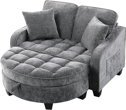 ERYE Chenille Tufted Loveseat Sofa and Ottoman Set, Tufted Recliner Sleeper - Image 10