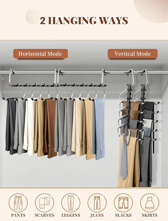 Pants Hangers 2 Pack Space Saving Metal Closet Organizer, Anti-Slip Design - Image 4