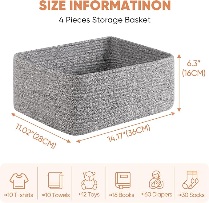 OIAHOMY 4 Pack 14.17*11.02*6.3IN Storage Baskets - Image 2