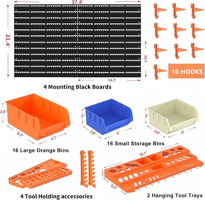 52PCS Wall Mounted Storage Bins Garage Storage Drawers - Image 2