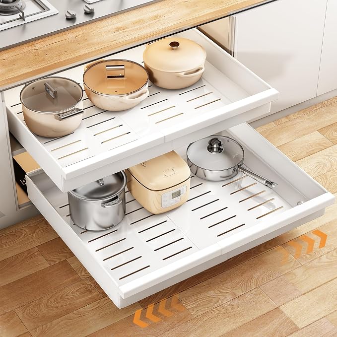 Pull out Cabinet Organizer, Adjustable Full-Extension Adhesive Roll out Shelves by PXRACK