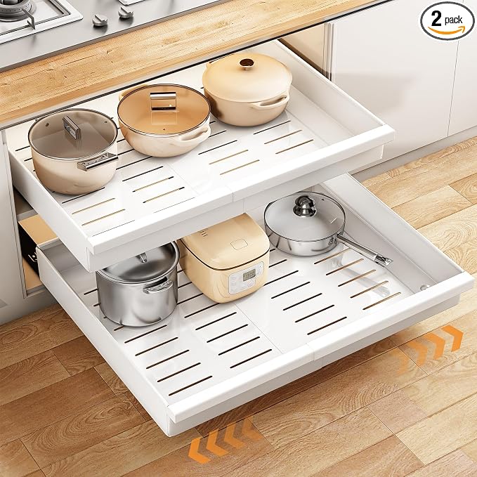 Pull out Cabinet Organizer, Adjustable Full-Extension Adhesive Roll out Shelves by PXRACK