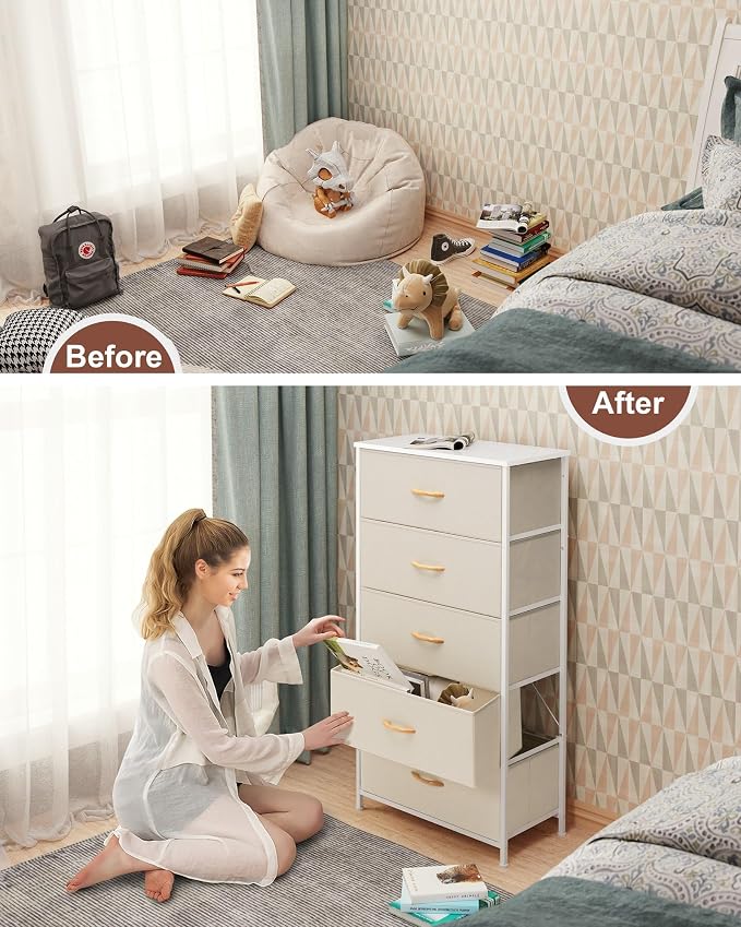 Tall Dresser, Wide Vertical Fabric Storage Organizer, 5 Drawers | Sturdy Steel - Image 7