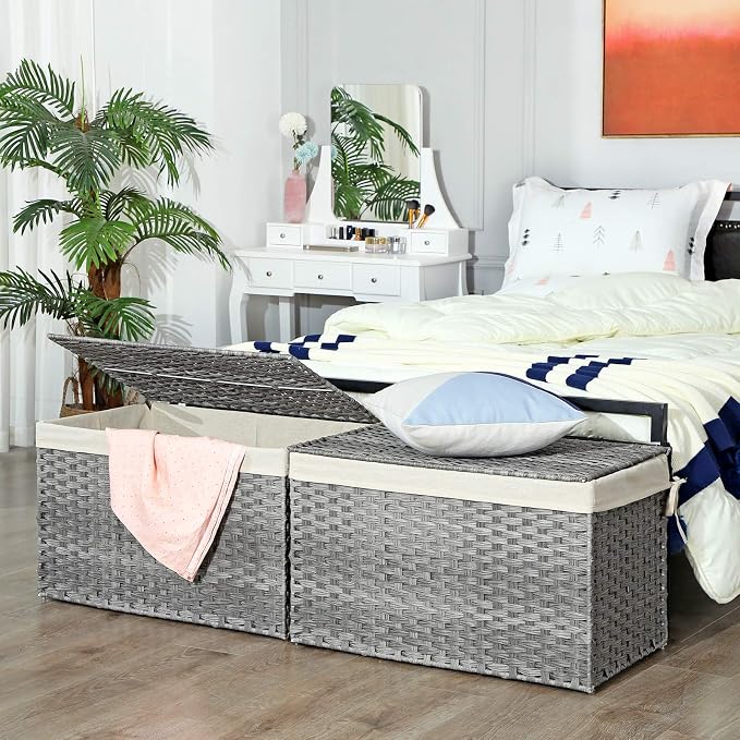 SONGMICS Storage Basket with Lid, Woven Blanket Storage Bin with Handles - Image 2