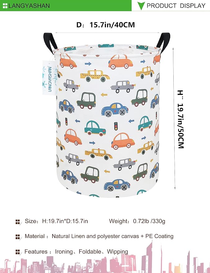 LANGYASHAN Laundry Basket Canvas Fabric Collapsible Organizer Basket - Image 2