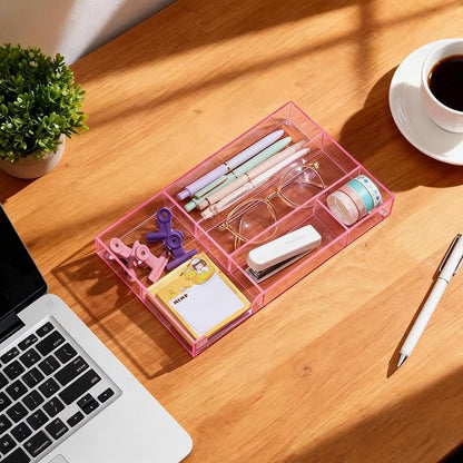 Translucent Pink Acrylic Desk Drawer Organizer 11 x 6.1 x 1.38 Inch Storage - Image 4