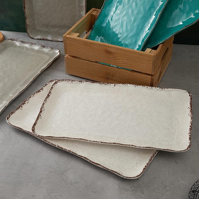LEHAHA Farmhouse Large Serving Platters, 2 Piece Melamine Dinnerware Set - Image 4