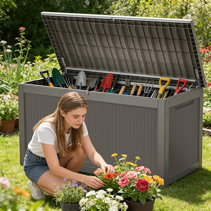 320 Gallon Outdoor Storage Box Resin Deck Box All Weather Waterproof Large - Image 7