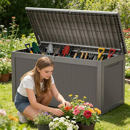 320 Gallon Outdoor Storage Box Resin Deck Box All Weather Waterproof Large - Image 7