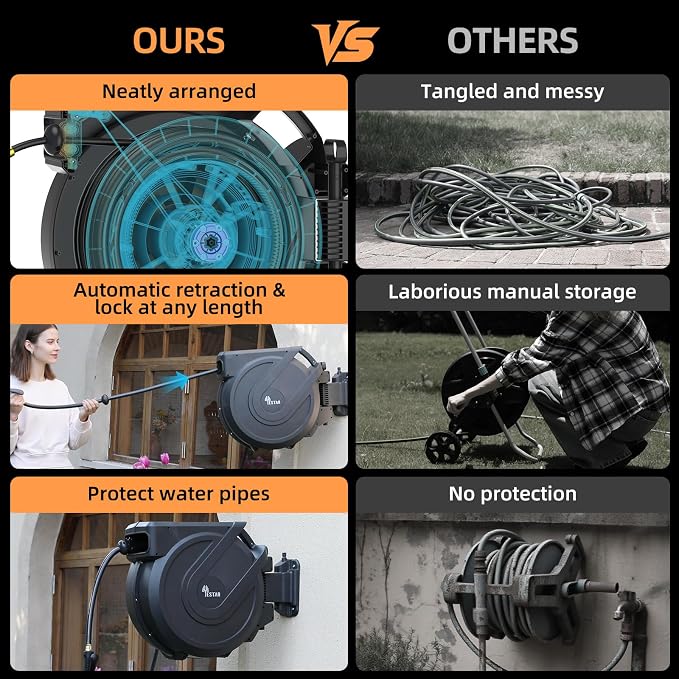 Retractable Garden Hose Reel 5/8 in x100 ft, Heavy Duty Wall Mounted Hose Reel - Image 5