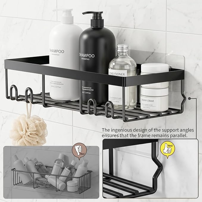 Moforoco Shower Caddy Shelf Organizer Rack, Self Adhesive Black Bathroom - Image 4
