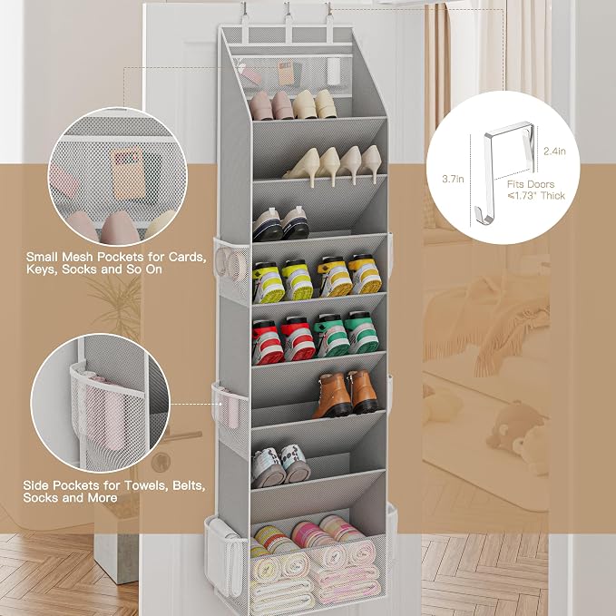 Criusia Shoe Organizer, Over the Door Shoe Organizer, Hanging Closet Shoe - Image 5